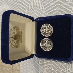 Silver Commemorative Cufflinks in Blue Velvet Box